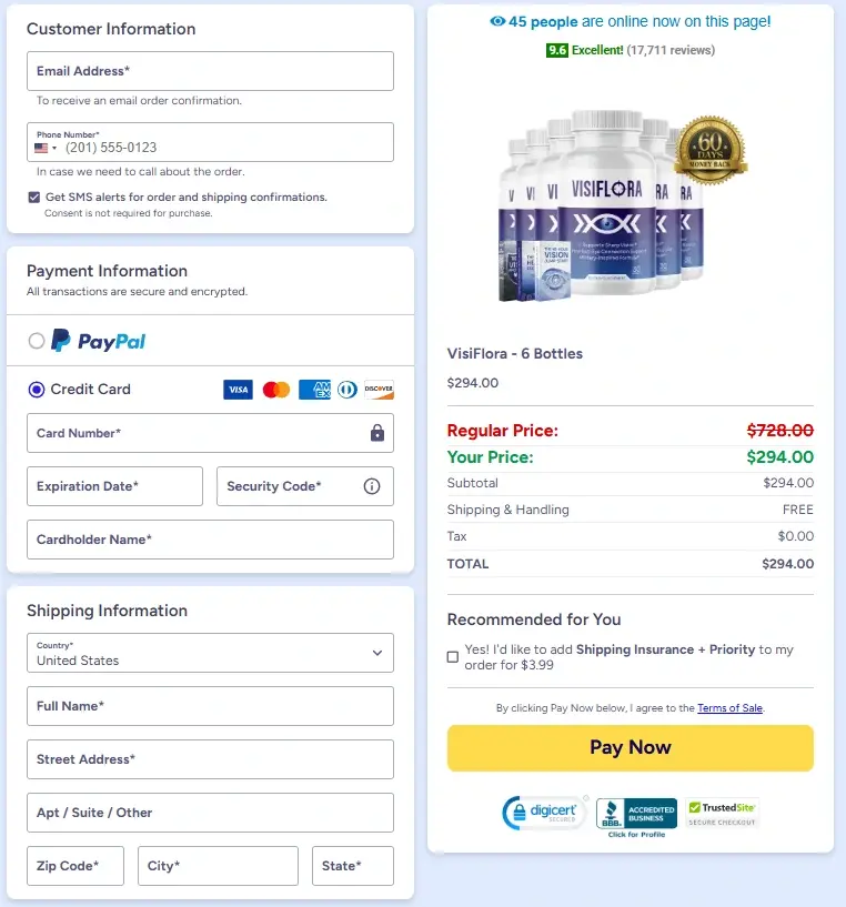 VisiFlora secure checkout payment options